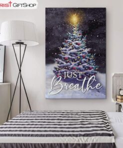 Just Breathe Christmas Tree Wall Art Canvas and Poster, Christian Christmas Decoration