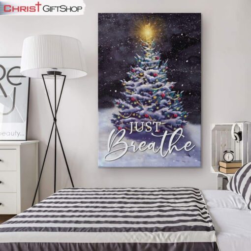 Just Breathe Christmas Tree Wall Art Canvas and Poster, Christian Christmas Decoration