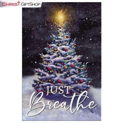 Just Breathe Christmas Tree Wall Art Canvas and Poster, Christian Christmas Decoration