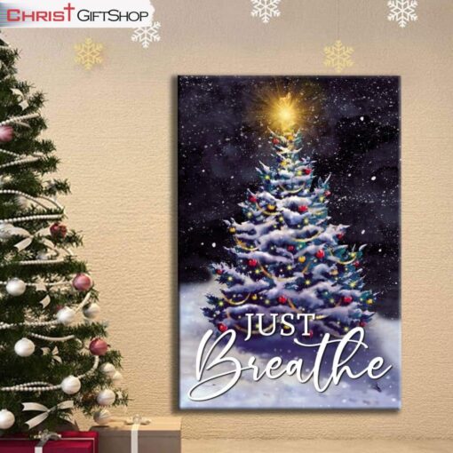 Just Breathe Christmas Tree Wall Art Canvas and Poster, Christian Christmas Decoration