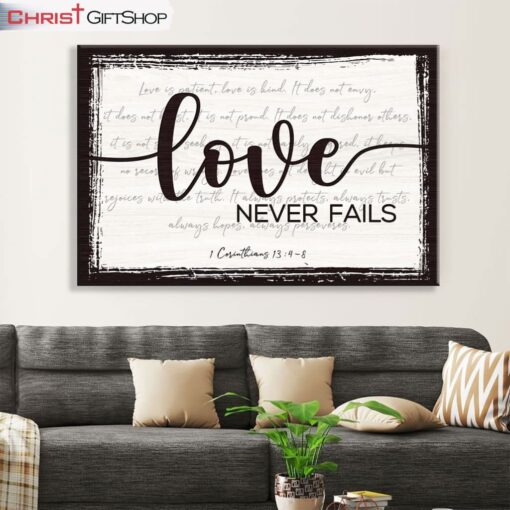 Love Never Fails 1 Corinthians 134-8 Wall Art Canvas and Poster Christian Gifts