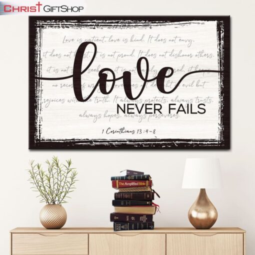 Love Never Fails 1 Corinthians 134-8 Wall Art Canvas and Poster Christian Gifts