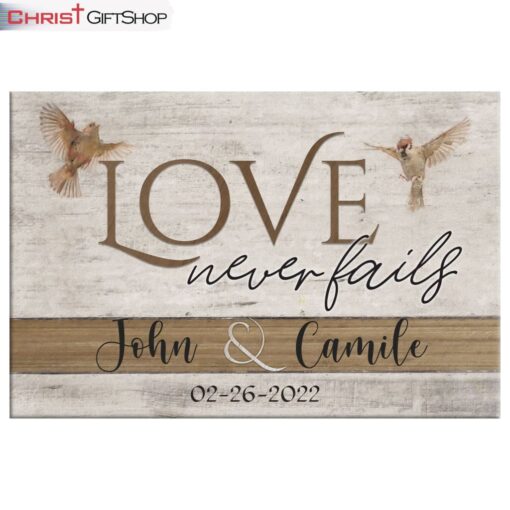 Love Never Fails Personalized Wall Art Canvas, Custom Christian Gifts