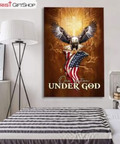 One Nation Under God, Bald Eagle With American Flag Wall Art (Canvas and Poster )