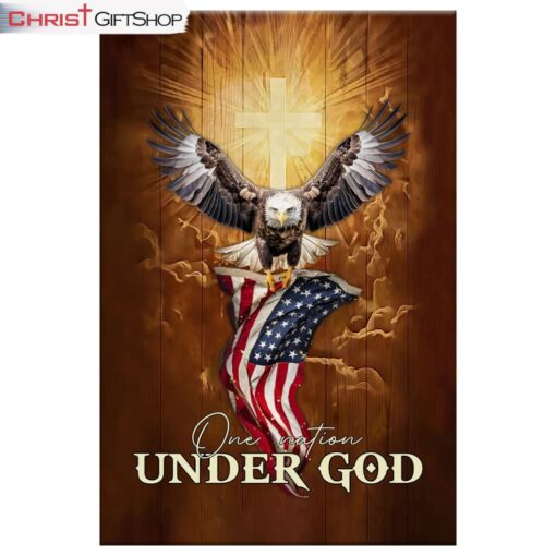 One Nation Under God, Bald Eagle With American Flag Wall Art (Canvas and Poster )