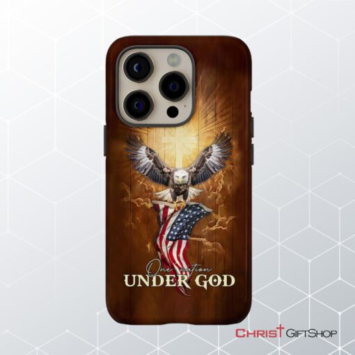 One Nation Under God, Bald Eagle With American Flag Phone Case