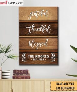 Personalized Family Name, Grateful Thankful Blessed Wall Art Canvas and Poster