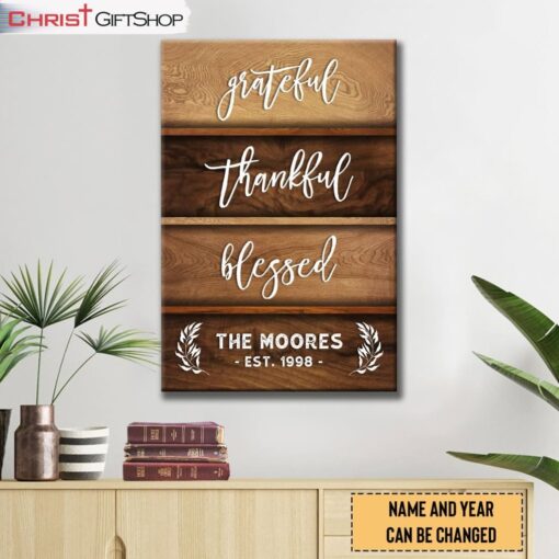 Personalized Family Name, Grateful Thankful Blessed Wall Art Canvas and Poster