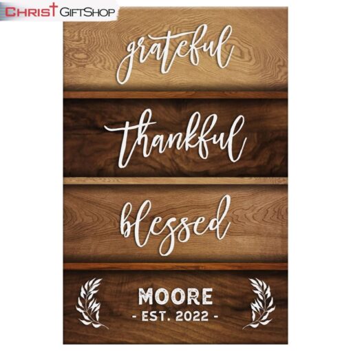 Personalized Family Name, Grateful Thankful Blessed Wall Art Canvas and Poster