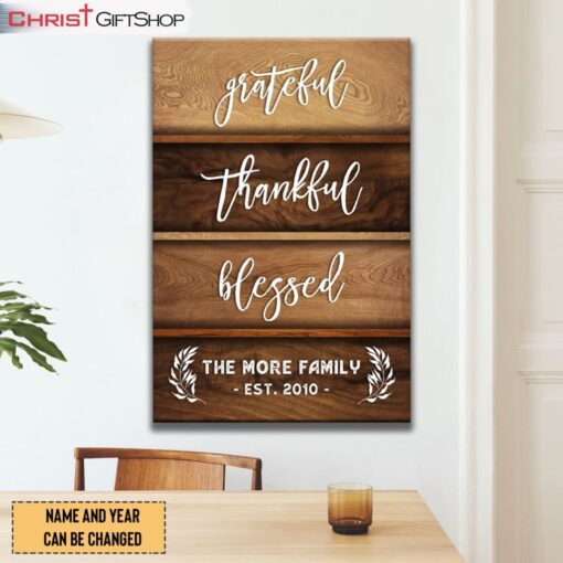 Personalized Family Name, Grateful Thankful Blessed Wall Art Canvas and Poster