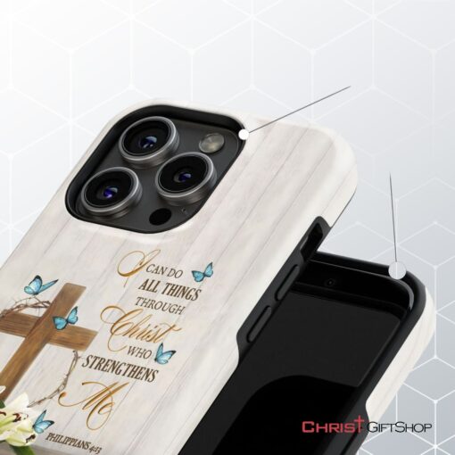 Philippians 413 I Can Do All Things Through Christ, Wooden Cross Flower Butterflies Phone Case