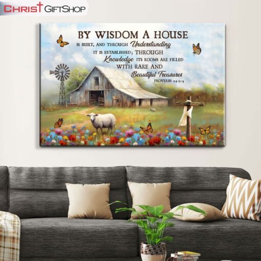 Proverbs 243-4 By Wisdom A House Is Built, Old Barn, Sheep Wall Art (Canvas and Poster )