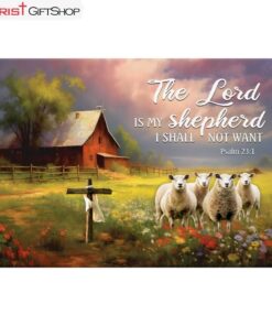 Psalm 231 The Lord Is My Shepherd, Red Barn And Sheep Wall Art (Canvas and Poster )