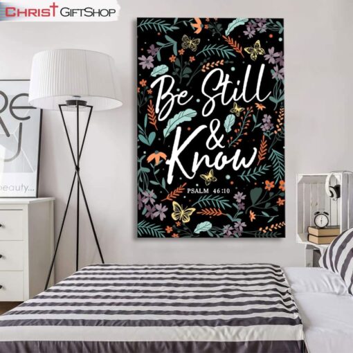 Psalm 4610 Be Still And Know, Wildflowers Butterflies, Christian Wall Art Canvas