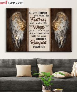 Psalm 914 He Will Cover You With His Feathers, Angel Wings Wall Art (Canvas and Poster )