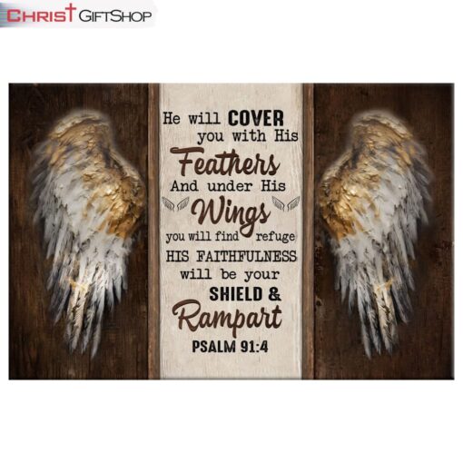 Psalm 914 He Will Cover You With His Feathers, Angel Wings Wall Art (Canvas and Poster )