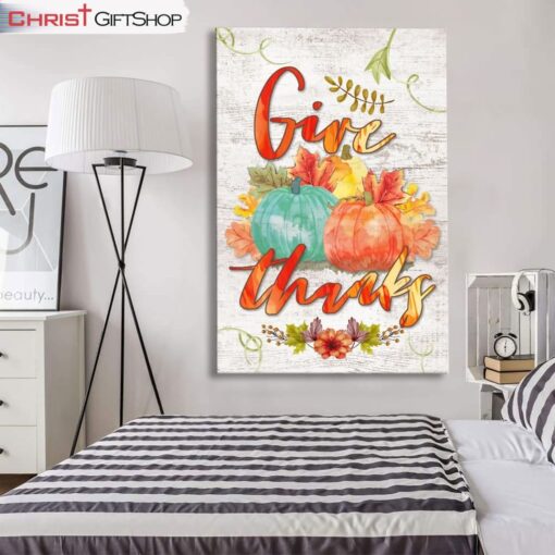 Pumpkin, Thanksgiving, Give Thanks Wall Art Canvas