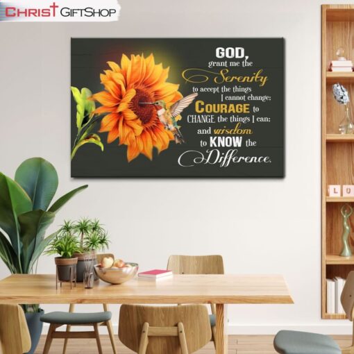 Serenity Prayer, Hummingbird, Sunflower, Christian Wall Art Canvas