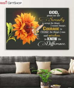 Serenity Prayer, Hummingbird, Sunflower, Christian Wall Art Canvas