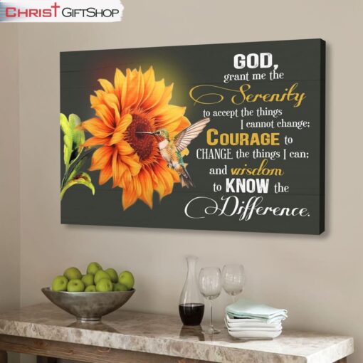 Serenity Prayer, Hummingbird, Sunflower, Christian Wall Art Canvas