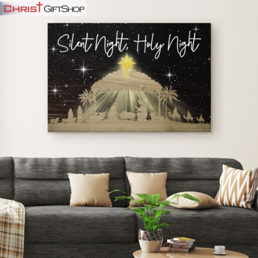 Silent Night Holy Night Jesus Born Christmas Wall Art Canvas and Poster, Christian Gifts