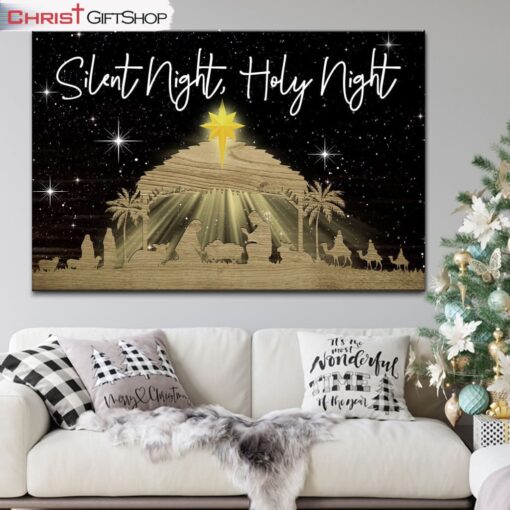 Silent Night Holy Night Jesus Born Christmas Wall Art Canvas and Poster, Christian Gifts