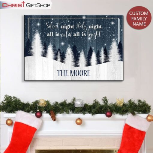 Silent Night Personalized Family Name Canvas Wall Art