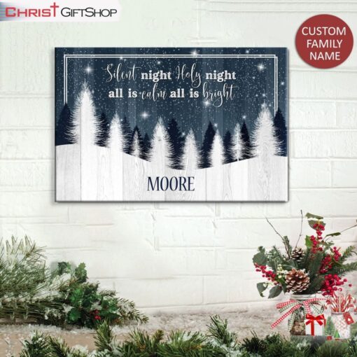 Silent Night Personalized Family Name Canvas Wall Art