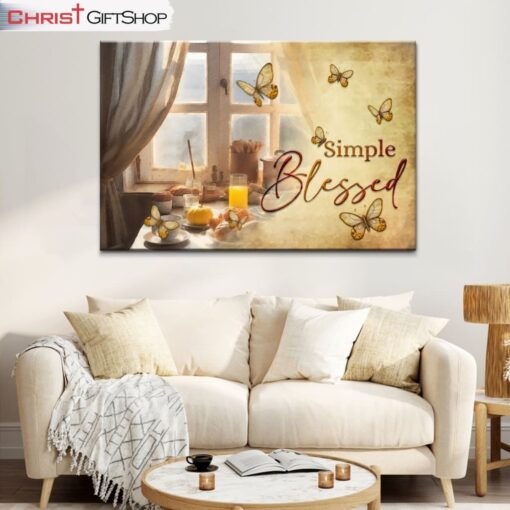 Simple Blessed, Flower Butterfly Window Wall Art (Canvas and Poster )