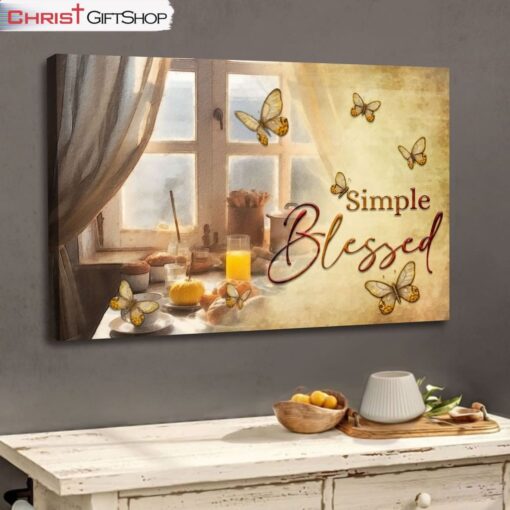 Simple Blessed, Flower Butterfly Window Wall Art (Canvas and Poster )