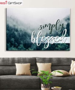 Simply Blessed Wall Art Canvas and Poster, Mountain Forest Christian Wall Decor, Christian Gifts