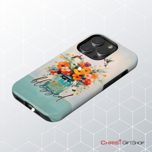 Simply Blessed, Hummingbird, Vase Of Flowers, Christian Phone Case