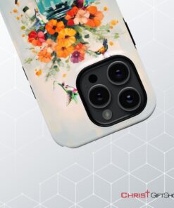 Simply Blessed, Hummingbird, Vase Of Flowers, Christian Phone Case