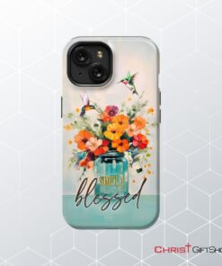 Simply Blessed, Hummingbird, Vase Of Flowers, Christian Phone Case