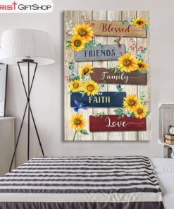 Sunflower Blessed Friends Family Faith Love Wall Art Canvas