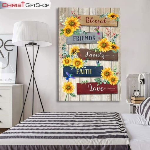 Sunflower Blessed Friends Family Faith Love Wall Art Canvas