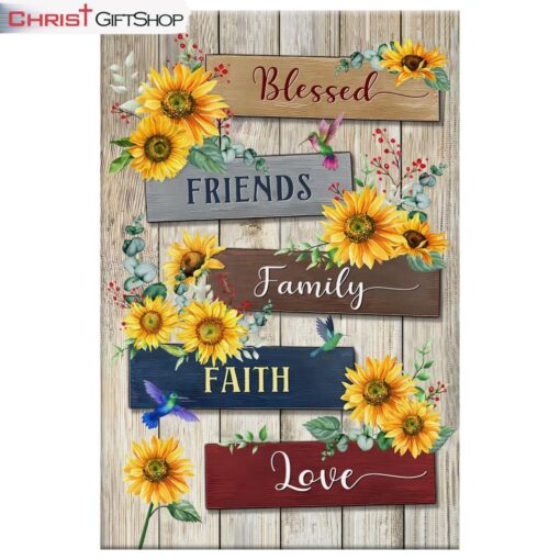 Sunflower Blessed Friends Family Faith Love Wall Art Canvas