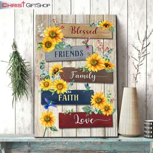 Sunflower Blessed Friends Family Faith Love Wall Art Canvas