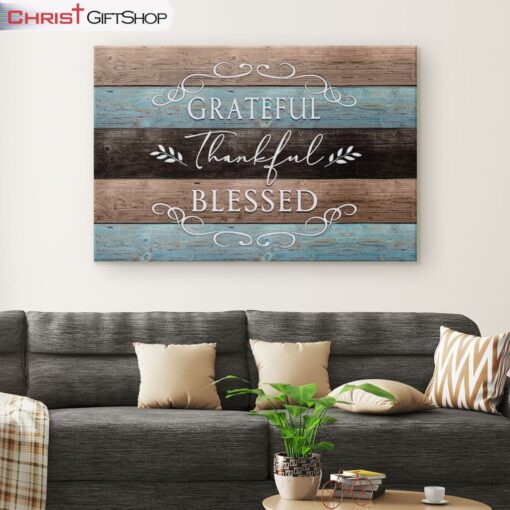 Thankful Grateful Blessed Christian Wall Art Canvas Print