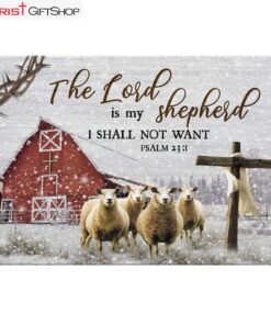 The Lord Is My Shepherd Psalm 231, Red Barn With Sheep, Christmas Wall Art Canvas