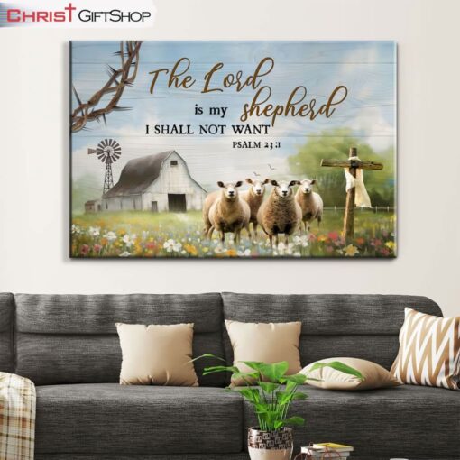 The Lord Is My Shepherd Psalm 231, White Barn And Sheep Wall Art (Canvas and Poster )