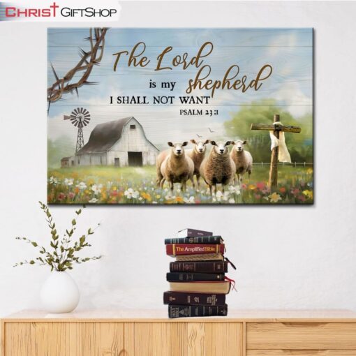 The Lord Is My Shepherd Psalm 231, White Barn And Sheep Wall Art (Canvas and Poster )