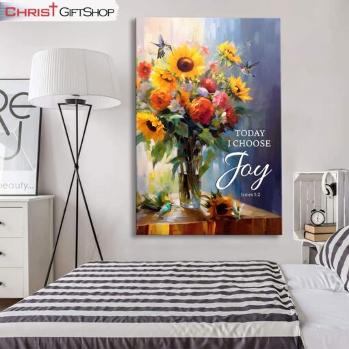 Today I Choose Joy, Hummingbird Sunflower Wall Art (Canvas and Poster )