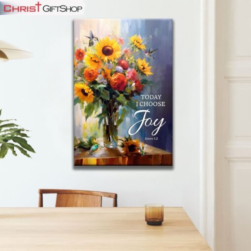 Today I Choose Joy, Hummingbird Sunflower Wall Art (Canvas and Poster )