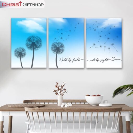 Walk By Faith Not By Sight 3 Panel Wall Art Canvas and Poster