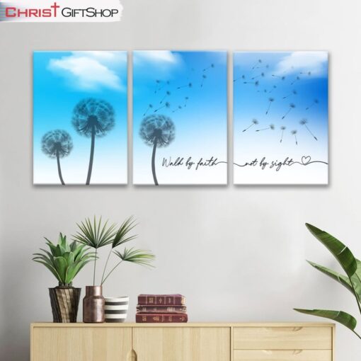 Walk By Faith Not By Sight 3 Panel Wall Art Canvas and Poster