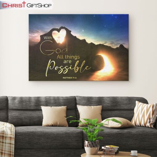 With God All Things Are Possible Wall Art Canvas, Christian Easter Gifts