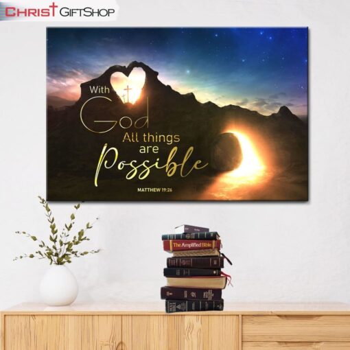 With God All Things Are Possible Wall Art Canvas, Christian Easter Gifts