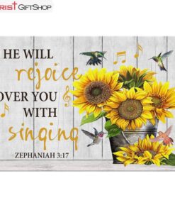 Zephaniah 317 He Will Rejoice Over You With Singing Bible Verse Wall Art Canvas