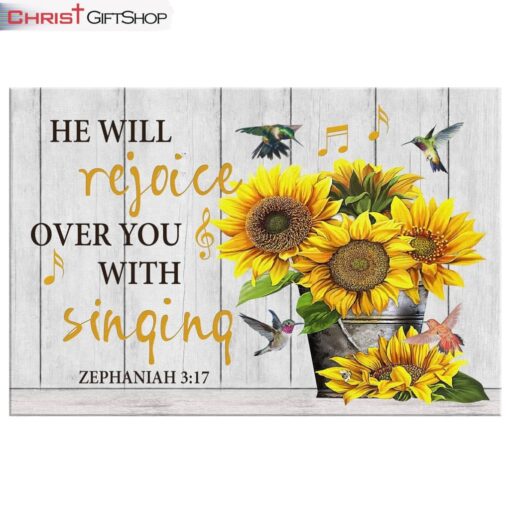 Zephaniah 317 He Will Rejoice Over You With Singing Bible Verse Wall Art Canvas